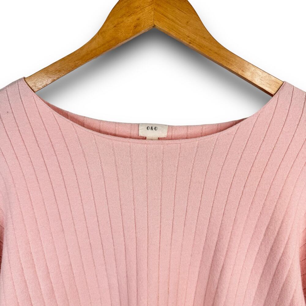 Pink Casual Long Bell Sleeve Ribbed Cropped Sweater Top Soft Fabric Size Small - Picture 3 of 8